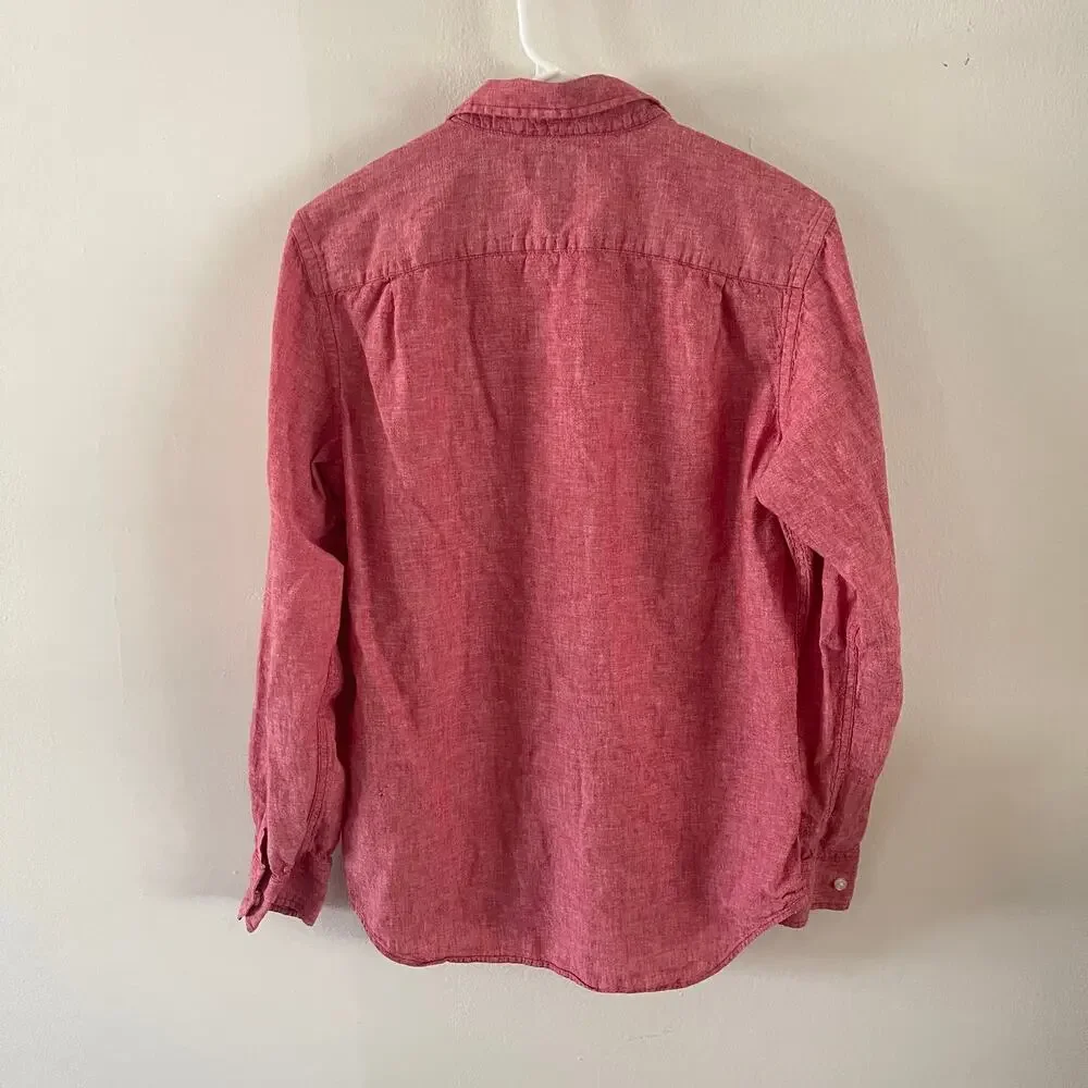 Banana Republic Mens S Linen Blend Totem Red Long Sleeve Button Up Shirt Casual